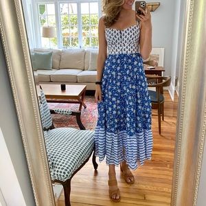 J Crew Blue & White Block Print Maxi Dress as 4T